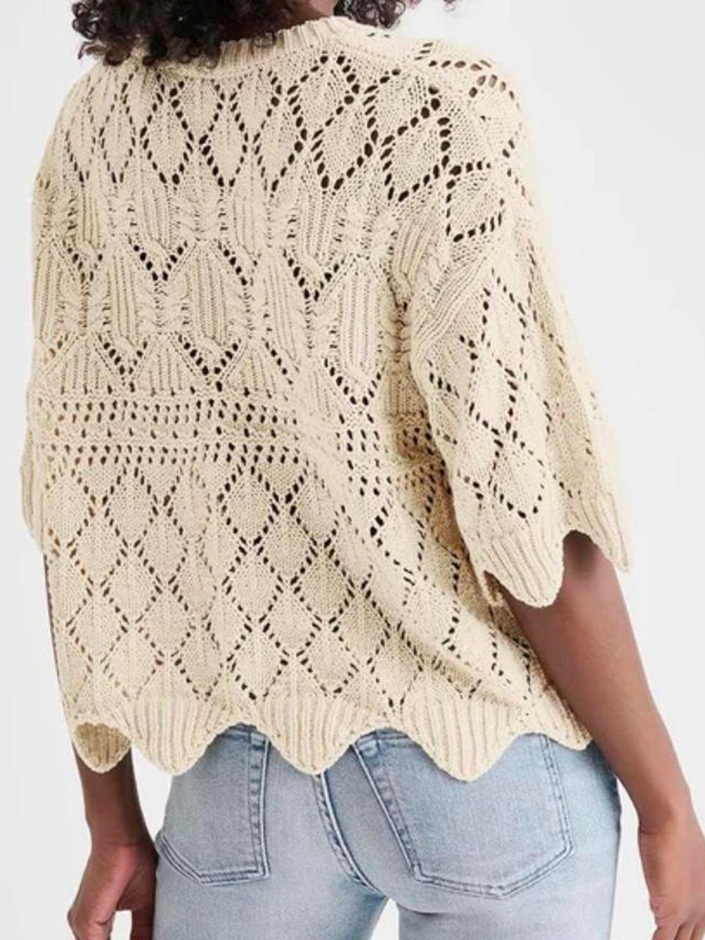 Anthropologie SPLENDID Diletta Pointelle Crochet Knit Sweater Size L - Picture 6 of 11